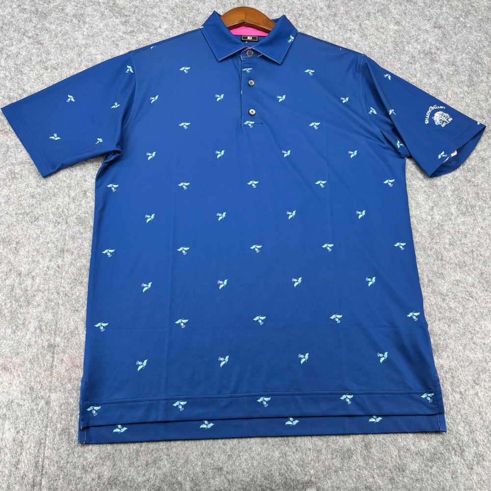 FootJoy Mens Blue Thistle Print Shady Valley Golf Polo Shirt Medium FJ Logo